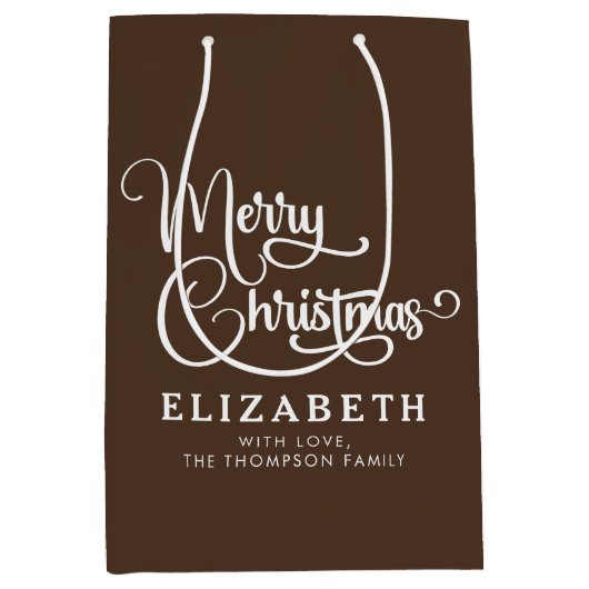 Gepersonaliseerd Elegant Script Merry Christmas Cu Medium Cadeauzakje (Voorkant)