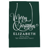 Gepersonaliseerd Elegant Script Merry Christmas Cu Medium Cadeauzakje (Voorkant)