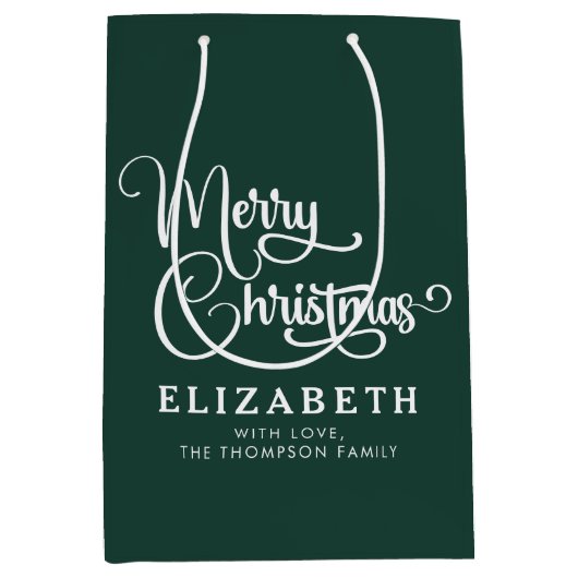Gepersonaliseerd Elegant Script Merry Christmas Cu Medium Cadeauzakje (Voorkant)