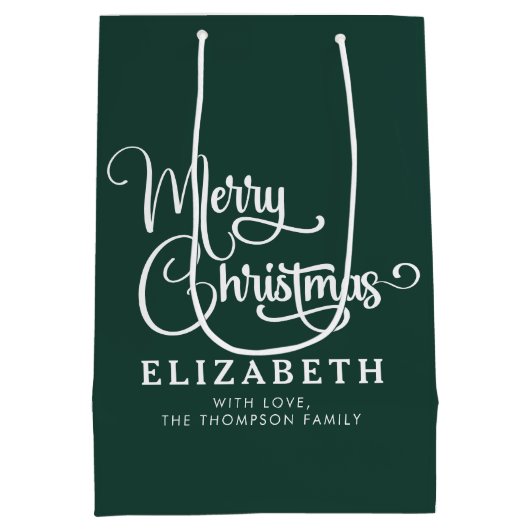 Gepersonaliseerd Elegant Script Merry Christmas Cu Medium Cadeauzakje (Achterkant)