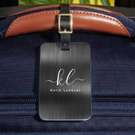 Gepersonaliseerd Elegant Script Zwart Faux Metalli Bagagelabel