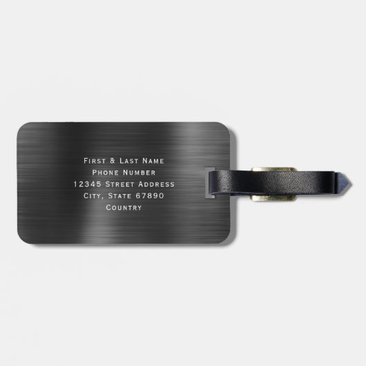Gepersonaliseerd Elegant Script Zwart Faux Metalli Bagagelabel (Achterkant horizontaal)