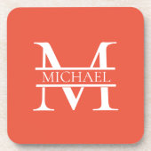 Gepersonaliseerd Elegant Sinaasappel Monogram en N Bier Onderzetter (Voorkant)