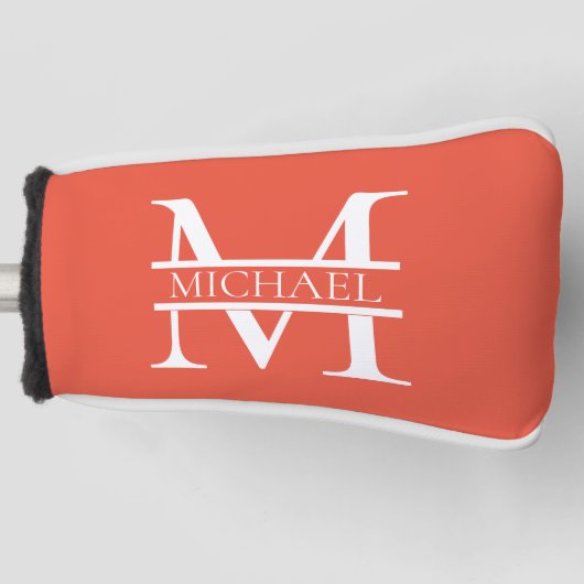 Gepersonaliseerd Elegant Sinaasappel Monogram en N Golfheadcover (Voorkant)
