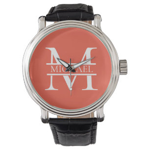 Gepersonaliseerd Elegant Sinaasappel Monogram en N Horloge