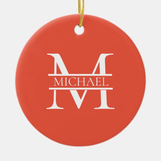 Gepersonaliseerd Elegant Sinaasappel Monogram en N Keramisch Ornament (Voorkant)