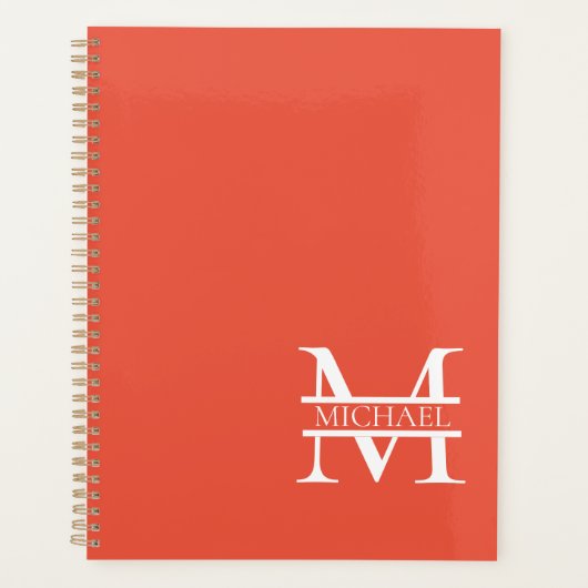 Gepersonaliseerd Elegant Sinaasappel Monogram en N Planner (Voorkant)