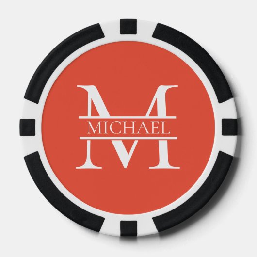 Gepersonaliseerd Elegant Sinaasappel Monogram en N Poker Chips (Voorkant)