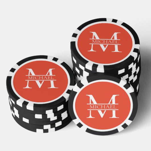 Gepersonaliseerd Elegant Sinaasappel Monogram en N Poker Chips (Opstapeling)