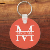 Gepersonaliseerd Elegant Sinaasappel Monogram en N Sleutelhanger (Achterkant)