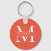 Gepersonaliseerd Elegant Sinaasappel Monogram en N Sleutelhanger (Achterkant)