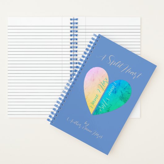 Gepersonaliseerd Elegant Split Heart Yellow Blue J Notitieboek (Binnen)