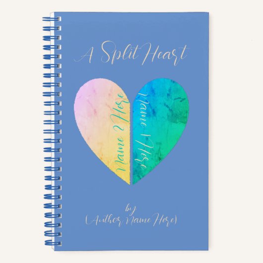 Gepersonaliseerd Elegant Split Heart Yellow Blue J Notitieboek (Voorkant)