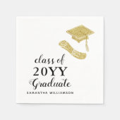 Gepersonaliseerd Elegant Wit Zwart Goud Afstuderen Servet (Voorkant)