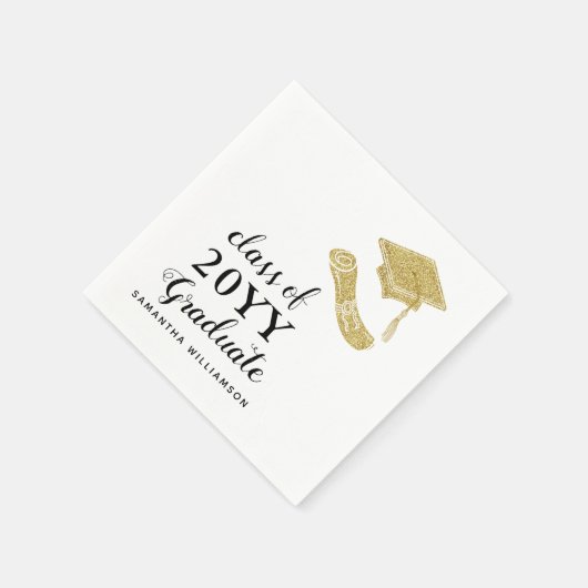 Gepersonaliseerd Elegant Wit Zwart Goud Afstuderen Servet (Hoek)