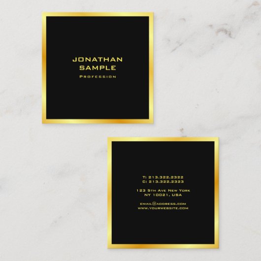 Gepersonaliseerd Elegant Zwart en Goud Modern Eenv Vierkante Visitekaartje (Voorkant / Achterkant)