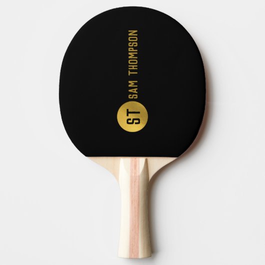 Gepersonaliseerd elegant zwart & goudmatig monogra tafeltennisbatje (Voorkant)