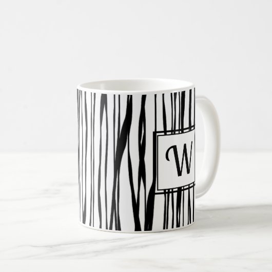 Gepersonaliseerd Elegant Zwart Script Monogram Wit Koffiemok (Voorkant rechts)