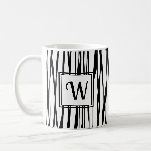 Gepersonaliseerd Elegant Zwart Script Monogram Wit Koffiemok (Links)