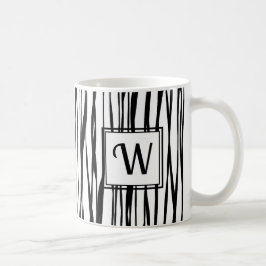 Gepersonaliseerd Elegant Zwart Script Monogram Wit Koffiemok