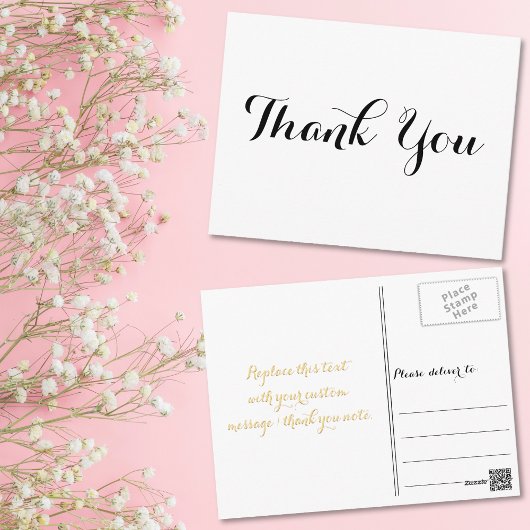 Gepersonaliseerd Elegant Zwart Script Wit Dank u Briefkaart