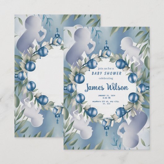 [Gepersonaliseerd] Elegante Baby Boy Douche uitnod Kaart (Voorkant / Achterkant)