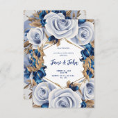 [Gepersonaliseerd] Elegante blauwe bruiloft uitnod Kaart (Voorkant / Achterkant)