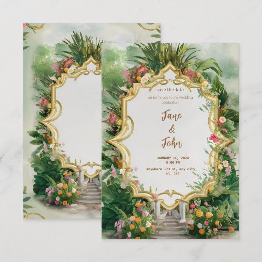 [gepersonaliseerd] Elegante moderne tuin bruiloft Kaart (Voorkant / Achterkant)