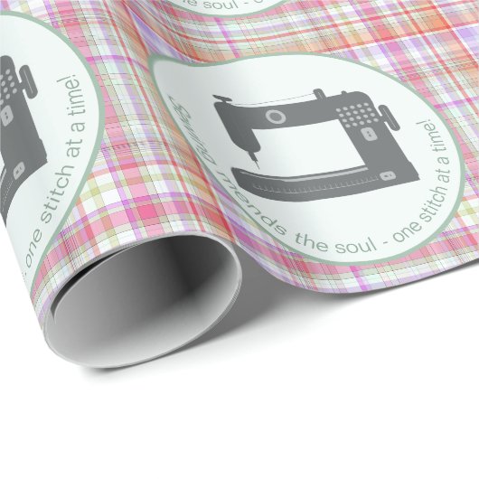 Gepersonaliseerd Elegante Plaid Groene Roze Naaima Cadeaupapier (Rol Hoek)