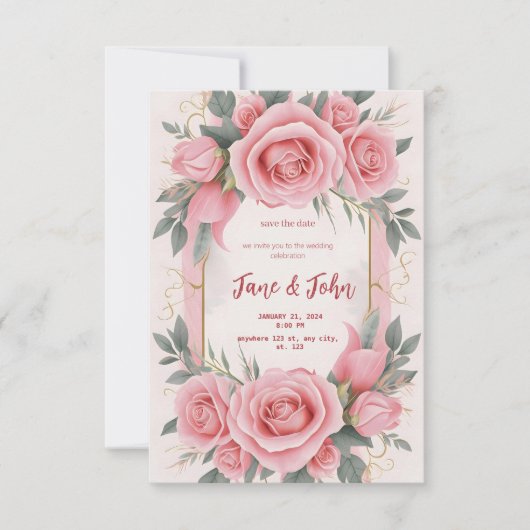 [Gepersonaliseerd] Elegante roze bruiloft uitnodig Kaart (Voorkant)