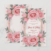 [Gepersonaliseerd] Elegante roze bruiloft uitnodig Kaart (Voorkant / Achterkant)