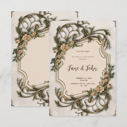 [Gepersonaliseerd] Elegante vintage bruiloft uitno Kaart (Voorkant / Achterkant)