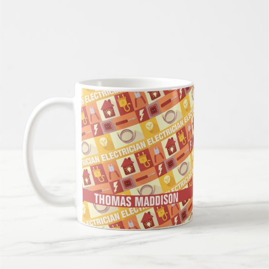 Gepersonaliseerd elektricien iconisch patroon koffiemok (Links)