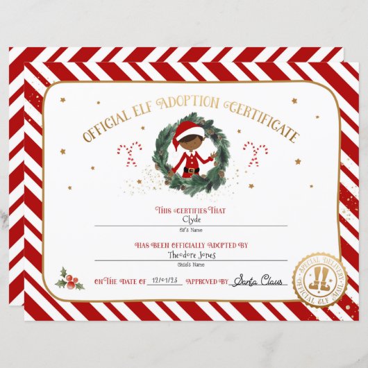 Gepersonaliseerd Elf Adoption Certificaat (Voorkant / Achterkant)