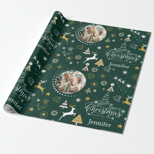 Gepersonaliseerd Emerald Green Merry kerstcadeau Cadeaupapier (Uitgerold)