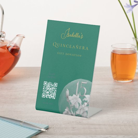 Gepersonaliseerd Emerald Quinceanera QR Code Cash  Reclamebord Met Voetstuk (Insitu)