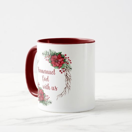 Gepersonaliseerd Emmanuel God is met ons Poinsetti Mok (Voorkant links)