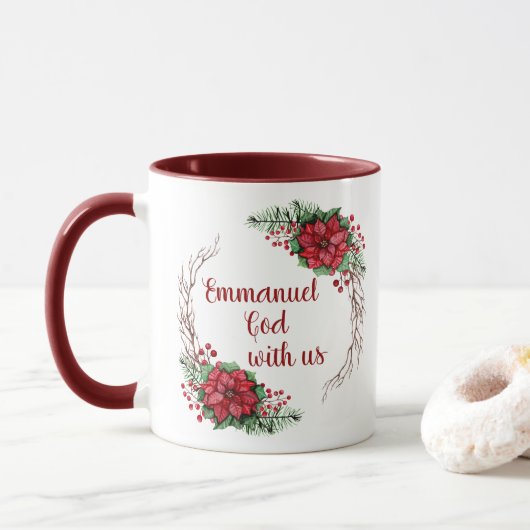Gepersonaliseerd Emmanuel God is met ons Poinsetti Mok (Met donut)