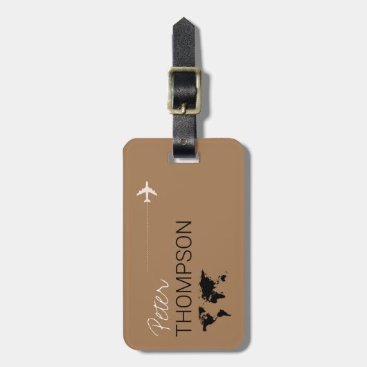 gepersonaliseerd en elegant lichtbruin Aero Travel Bagagelabel (Voorkant verticaal)