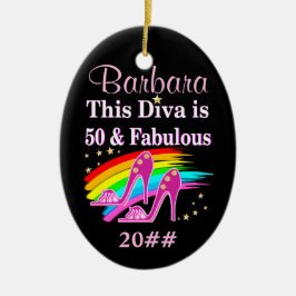 GEPERSONALISEERD EN GEDATEERD FABULOUS 50TH ORNAME KERAMISCH ORNAMENT