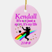 GEPERSONALISEERD EN GEDATEERD MEISJES VOETBAL ORNA KERAMISCH ORNAMENT (Voorkant)