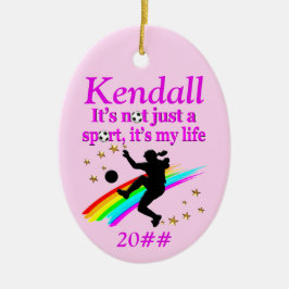 GEPERSONALISEERD EN GEDATEERD MEISJES VOETBAL ORNA KERAMISCH ORNAMENT
