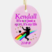 GEPERSONALISEERD EN GEDATEERD MEISJES VOETBAL ORNA KERAMISCH ORNAMENT (Achterkant)