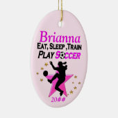 GEPERSONALISEERD EN GEDATEERD VOETBALMEISJE ORNAME KERAMISCH ORNAMENT (Rechts)