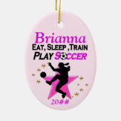 GEPERSONALISEERD EN GEDATEERD VOETBALMEISJE ORNAME KERAMISCH ORNAMENT (Achterkant)