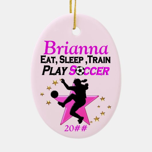 GEPERSONALISEERD EN GEDATEERD VOETBALMEISJE ORNAME KERAMISCH ORNAMENT (Achterkant)