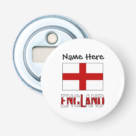 Gepersonaliseerd Engeland en Engelse vlag  Button Flesopener (Voorkant)