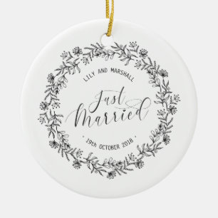 Gepersonaliseerd enkel gehuwd Floral Keramisch Orn Keramisch Ornament
