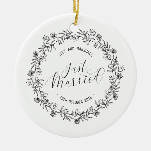 Gepersonaliseerd enkel gehuwd Floral Keramisch Orn Ornament (Voorkant)