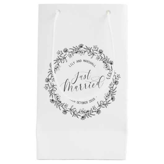 Gepersonaliseerd enkel getrouwd Floral | Gift Bag Klein Cadeauzakje (Voorkant)